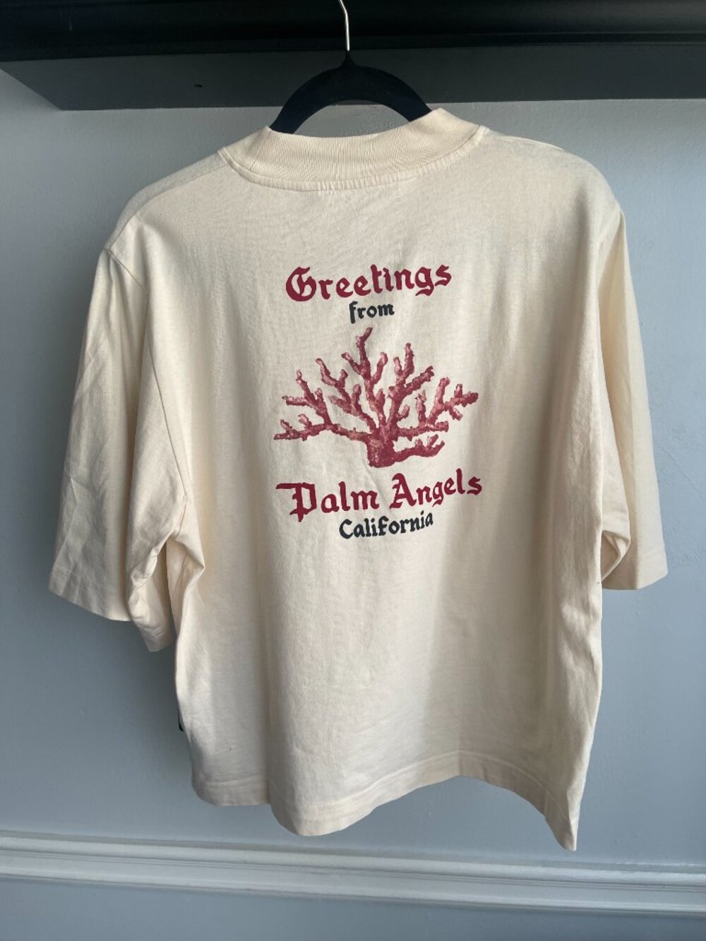 PALM ANGELS GREETINGS FROM CALIFORNIA CORAL T SHIRT XL